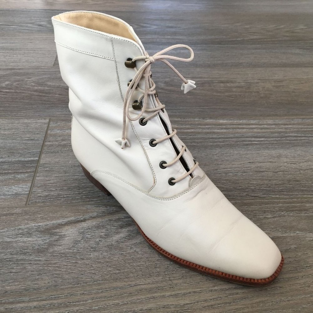 Women's VINTAGE Gucci Combat Boots Shoes Size 5.5 US/35.5 EU Beige Leather